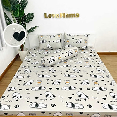 Ga chống thấm bảo vệ nệm vải Cotton LoveMama họa tiết cún mềm mại thoáng mát