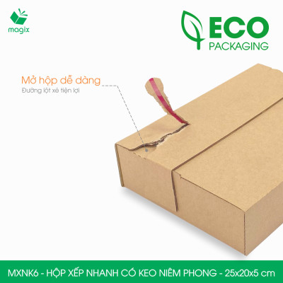 MXNK6 - 25x20x5 cm - 100 hộp carton đóng hàng xếp nhanh có keo niêm phong - Hộp gói hàng, hộp quà