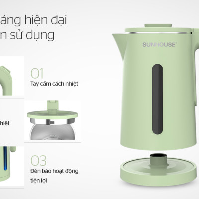 Ấm Đun Siêu Tốc Inox 2 Lớp Sunhouse SHD1353 (1.8 Lít) - Hàng Chính Hãng