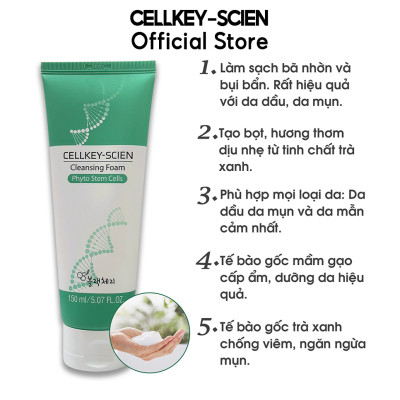 Combo Kem Rửa Mặt Tẩy Da Chết Tế Bào Gốc Thực Vật Kiềm Dầu Làm Sạch Sâu Dưỡng Ẩm Da Dầu Mụn Nhạy Cảm Cellkey-Scien 230ml