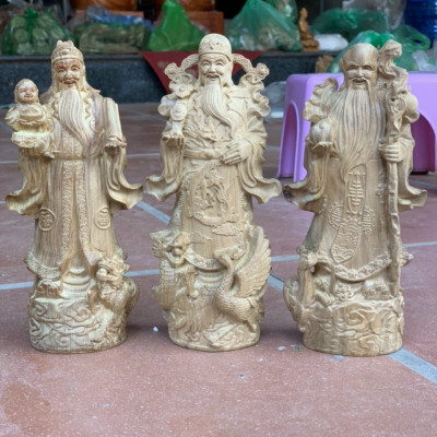 Bộ tượng phật tam đa phúc lộc thọ mẫu mới bằng gỗ bách xanh thơm nức kt cao 20×6×9cm