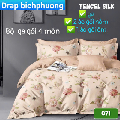 Bộ drap gối Tencel vải Hàn Quốc , đỉnh cao mát , mềm mại { drap và 3 áo gối}