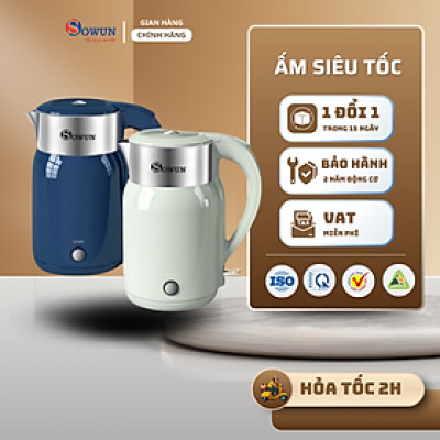 Ấm Siêu Tốc Chính Hãng SOWUN SW1601 1.8L, Chất Liệu INOX Nguyên Khối, Công Suất 1800W Đun Sôi Nước Nhanh