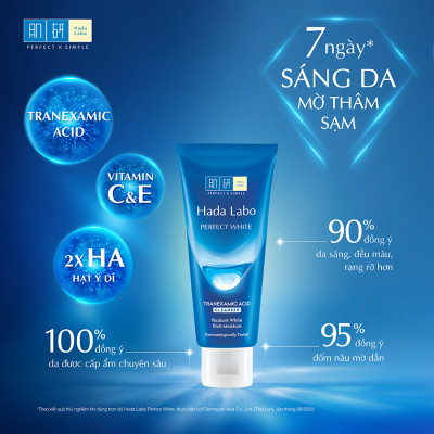 Sữa rửa mặt dưỡng trắng Hada Labo Perfect White Tranexamic Acid Cleanser 80g