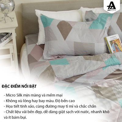 Bộ Ga Giường 4 Món Cubism Color Mềm Mại 100% Mirco Silk Cao Cấp A2Z Home