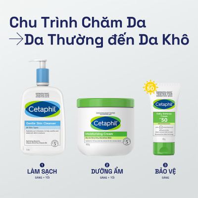 Combo 3 Bước Cetaphil Chăm Da Dịu Lành: Sữa rửa mặt 500ML + Kem dưỡng ẩm 50G + Gel chống nắng SPF50+