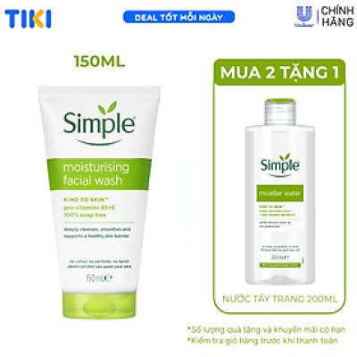 Sữa rửa mặt Simple giúp cấp ẩm, da trông khỏe và mịn màng - cho da khô nhạy cảm 150ml [CHÍNH HÃNG ĐỘC QUYỀN] [MỚI]