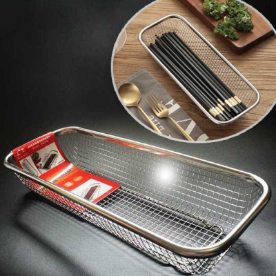 Rổ Inox Chữ Nhật Đựng Muỗng Đũa Ráo Nước Không Rỉ Sang Trọng Hạn Chế Diện Tích Gọn Gàng Tiện Lợi