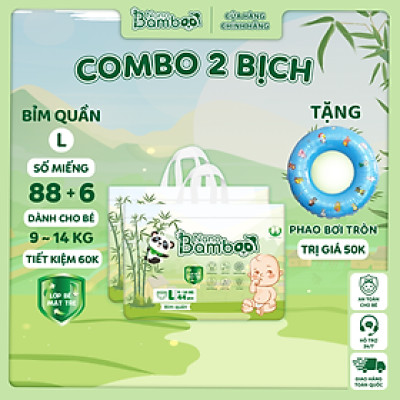 COMBO 2 Bịch tã/bỉm QUẦN Nano Bamboo sợi tre M/L/XL/XXL/XXXL (88+6 Miếng) tiết kiệm 60k kèm quà tặng