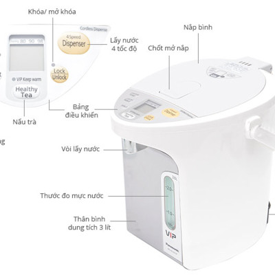 Bình Thủy Điện Panasonic NC-HU301PZSY - 3.0 L - Hàng chính hãng