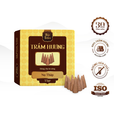 Trầm Nụ Tháp Bảo Trầm – Hộp Vàng 33g | Nụ Trầm Xông Lư – Thơm Sâu Thanh Tịnh | Tự Nhiên