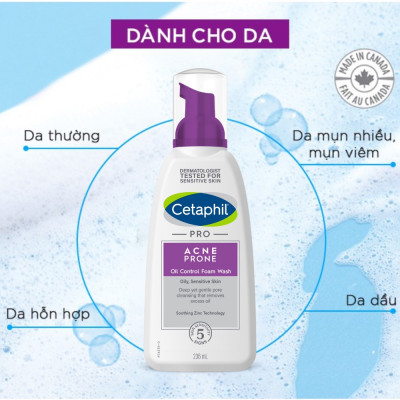 Cetaphil Sữa Rửa Mặt Pro Acne Prone Oil Control Foam Wash 236ml cho da dầu mụn, nhạy cảm