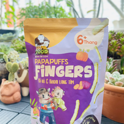 Bánh ăn dặm PAPAPUFFS FINGERS - BÍ ĐỎ&KHOAI LANG - 100% Ngũ Cốc Hữu Cơ - Gói 50g