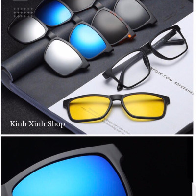 Set Kính Râm Cận, Gọng Kính Cận Râm Nam Nữ Mắt Vuông Gọng Nhựa Dẻo