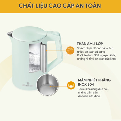 Ấm Đun Siêu Tốc BlueStone KTB-3456 1.5 Lít 1800W - Hàng Chính Hãng