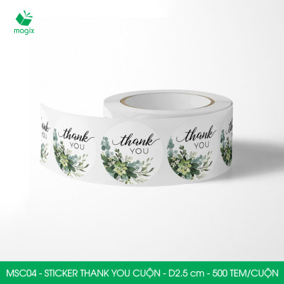 MSC04 - D2.5 cm - 1 Cuộn 500 sticker thank you tròn, nhãn dán thank you, tem dán cảm ơn