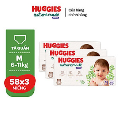 [Mua 3 tặng 1] Combo 3 Tã quần Huggies Naturemade M58/L44/XL38/XXL26 miếng