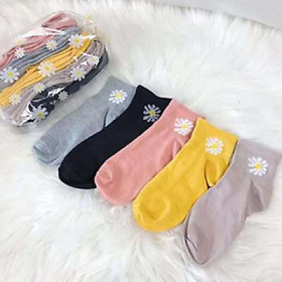 Set  10 đôi tất gấu  , hoa cúc nữ ,cổ ngắn nhiều màu dễ thương vải cotton , khử mùi , kháng khuẩn  kèm túi dây rút xinh xắn cute cho phái nữ