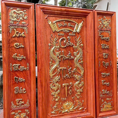 Bộ tranh thờ cửu huyền thất tổ bằng gỗ hương đá víp 