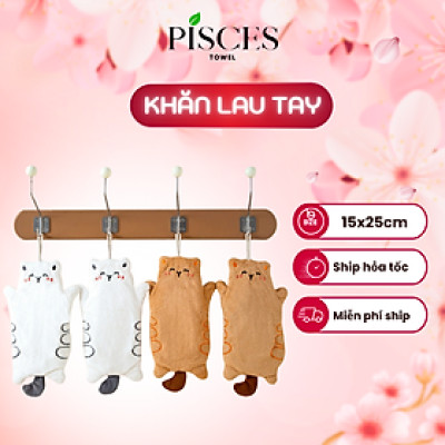 Khăn Lau Tay, Lau Nhà Bếp PISCES TOWEL 15x25cm Cotton Thấm Hút Treo Tường Hình Mèo Dễ Thương Tiện Dụng