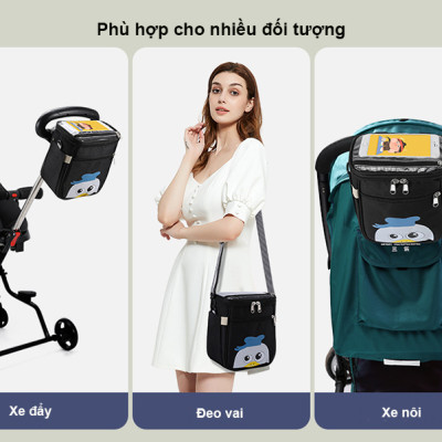 Túi treo xe đẩy, xe nôi có ngăn đựng điện thoại cảm ứng TPU trong suốt chống thấm cao cấp A08, hàng chính hãng