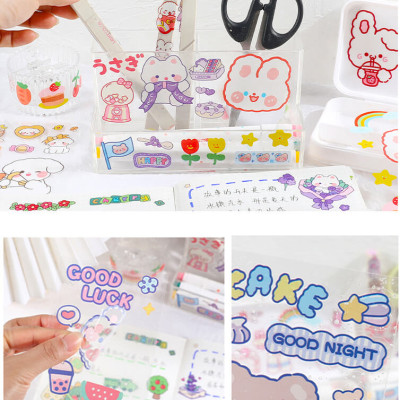 SET 6 Tờ 90 Nhãn Dán Sticker Thỏ Gấu Chuột PET Trong Suốt Cute Không Thấm Nước Trang Trí Dễ Thương
