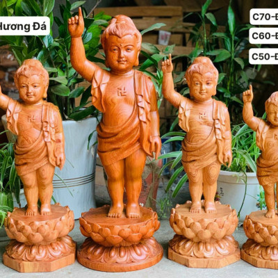 Tượng phật đản sinh bằng gỗ hương đá kt cao 50×17×17cm 