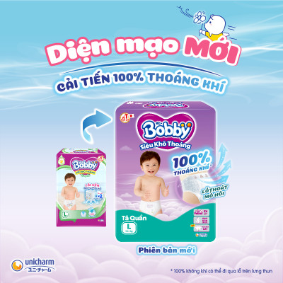 [TẶNG THÊM 4 MIẾNG] Tã quần Bobby Siêu Khô Thoáng - 100% Thoáng Khí  Super Jumbo