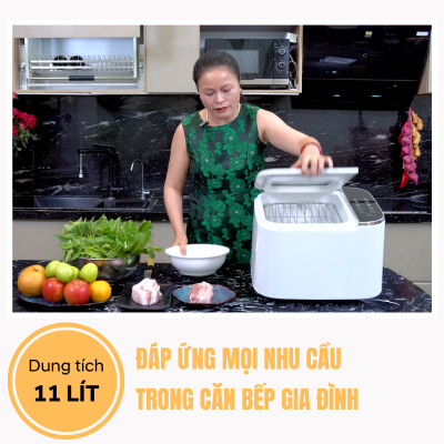 Máy rửa thực phẩm đa năng Ecomama dung tích 11L công nghệ Ozone và sóng siêu âm Công suất 65w - Hàng chính hãng