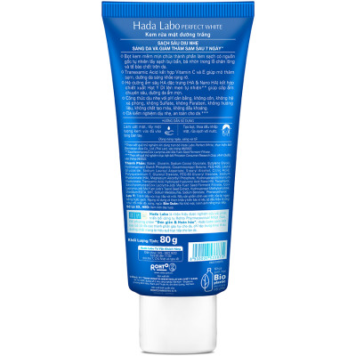 Sữa rửa mặt dưỡng trắng Hada Labo Perfect White Tranexamic Acid Cleanser 80g