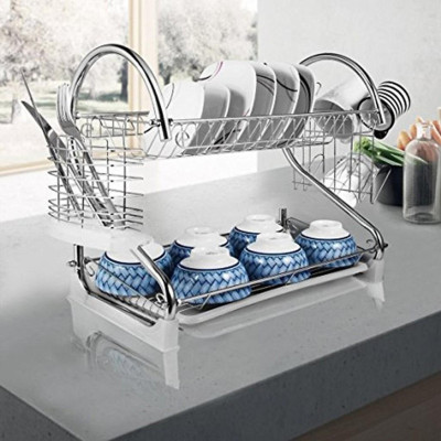 KỆ ÚP BÁT ĐĨA INOX 2 TẦNG CÓ KHAY HỨNG NƯỚC