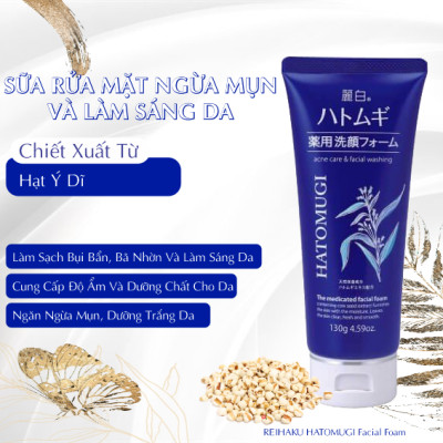 Sữa Rửa Mặt Ngừa Mụn Và Làm Sáng Da 31302 Reihaku Hatomugi Facial Foam(Tuýp 130 G)