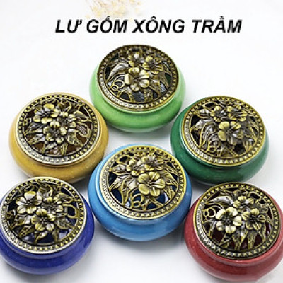 Lư xông trầm bằng gốm , lư hương sứ , có tấm lót chống nóng , chống ố vàng đáy lư kèm đế cắm nhang que , nhang vòng vô cùng tiện lợi 