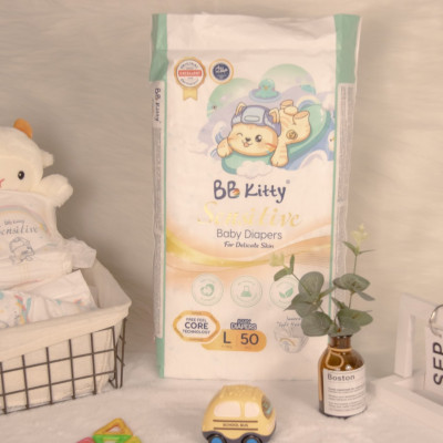 [L50]Tã/Bỉm Dán  BB KITTY SENSITIVE dành cho da Nhạy Cảm size L 50 miếng/ 09 - 14 kg mẫu mới