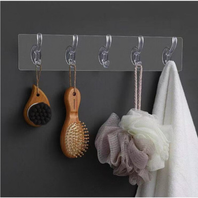 Thanh Treo Đồ Dán Tường 6 Đầu Móc Liền Mạch Trong Suốt Siêu Dính