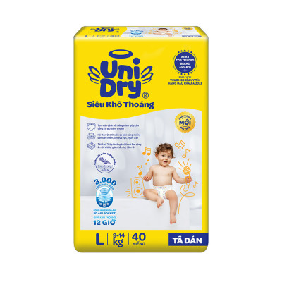 Tã dán em bé Siêu khô thoáng gói Jumbo Unidry G6X size L-40 miếng