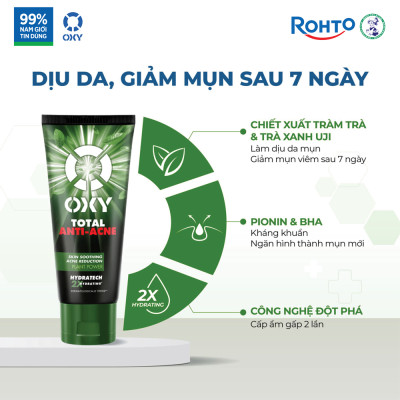 Sữa rửa mặt cho nam Oxy sạch sâu giảm mụn kiểm soát nhờn dạng kem Oxy Total Anti Acne 100g