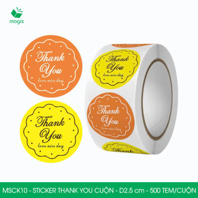 MSCK10 - D2.5 cm - 1 Cuộn 500 sticker thank you tròn, nhãn dán thank you, tem dán cảm ơn