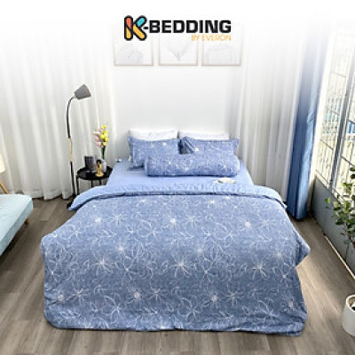 Bộ ga giường  KBedding by Everon KMTP 111 Microtencel Xanh in hoa (4 món)
