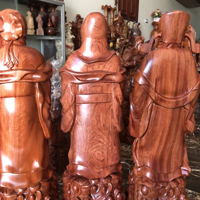 Bộ tượng phật tam đa phúc lộc thọ bằng gỗ hương đá vân veo đẹp kt cao 70×20×17cm