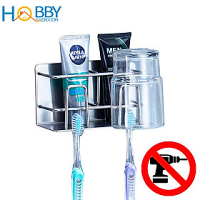 Kệ để bàn chải kem đánh răng 2 ngăn dán tường inox 304 Hobby Home Decor CD3