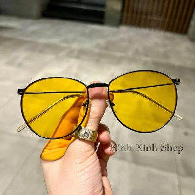 Kính râm unisex nam nữ Mắt tròn vàng sành điệu