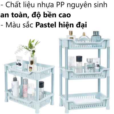Kệ chữ nhật 2, 3 tầng nhựa VIỆT NHẬT - Đựng gia vị, chén đĩa bếp, đồ dùng phòng tắm size Đại- Hàng Việt Nhật (Giao màu ngẫu nhiên) 