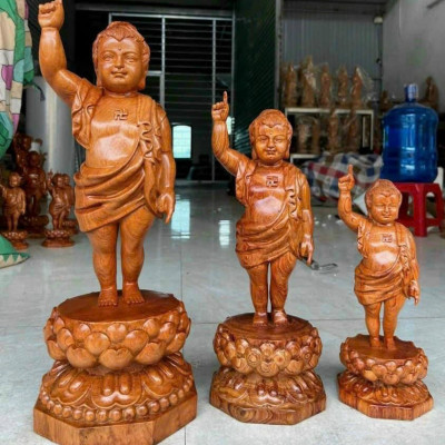 Tượng phật đản sinh bằng gỗ hương đá kt cao 50×17×17cm 