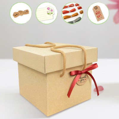 Hộp Quà Kraft Xếp Có Quai Hình Vuông Trụ - 25 x 25 cm - Linh Lan