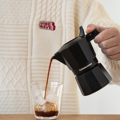 Bình moka nhôm 2 cup 90ml màu đen CAFE DE KONA