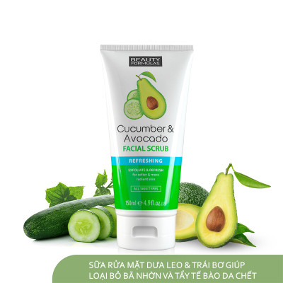 Sữa rửa mặt Beauty Formulas Cucumber & Avocado Facial Scrub 150ml - tẩy tế bào chết tinh chất dưa leo
