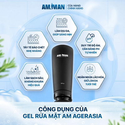 Sữa rửa mặt nam AM-MAN AM AGERASIA 100ml dạng gel ngăn ngừa mụn, dưỡng ẩm, làm sạch da, sáng da