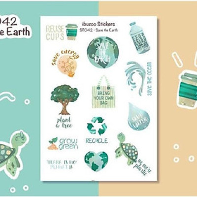 Sticker tự thiết kế - sticker sheet save the earth - hình dán sổ, nhật kí bullet journal - unim027