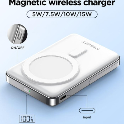 Sạc Dự Phòng Pisen Quick - POWERMag 30W Digital 2-in-1 10000mAh - Màu Trắng
